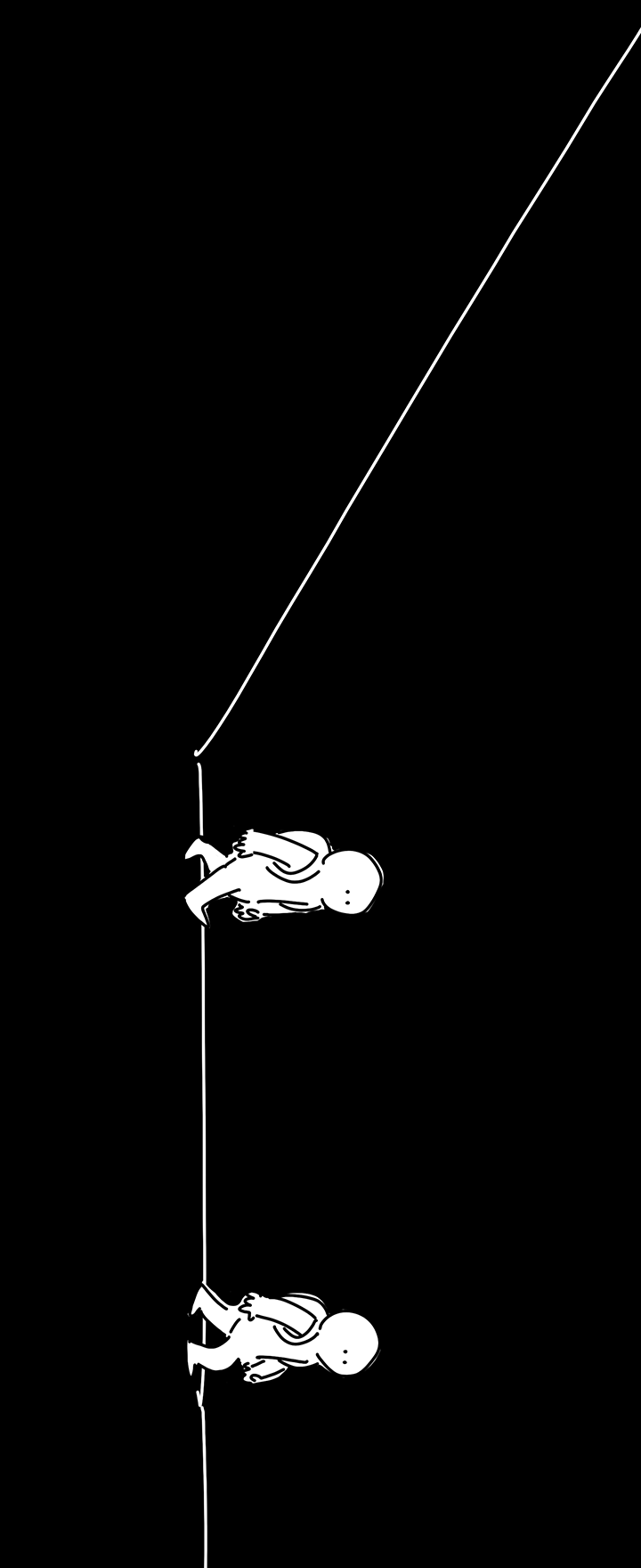 Panel 3: The kid continues to walk down the dark hallway. There's 2 iterations of them as they progress in the empty darkness.