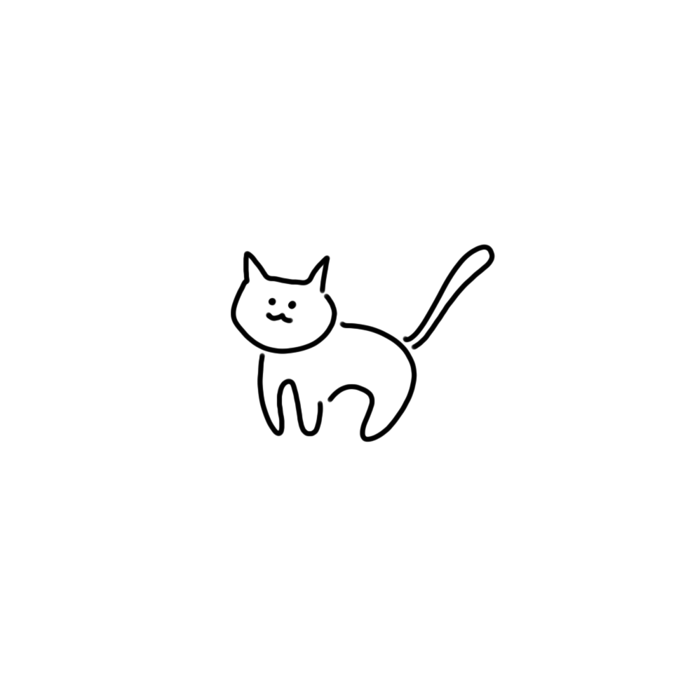 A black and white digital drawing of a white cat.