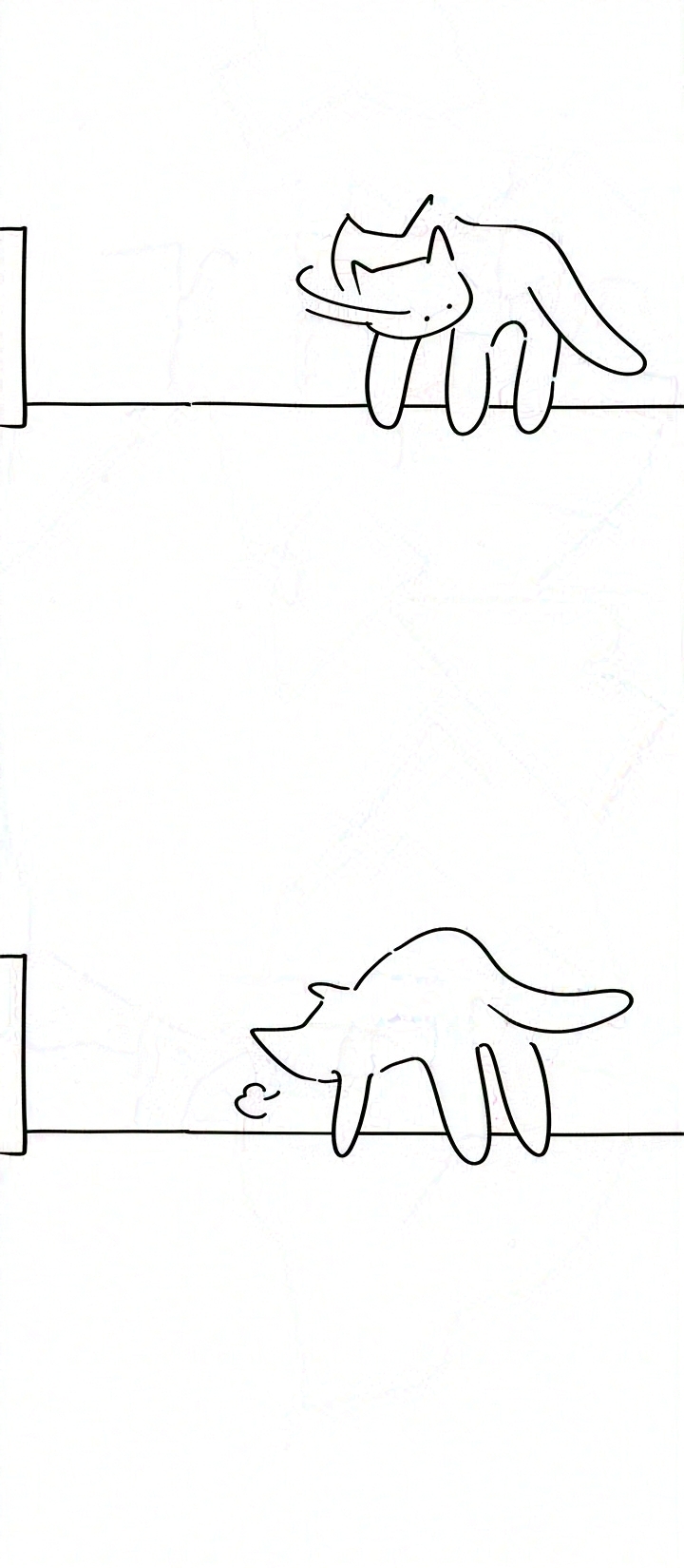 Panel 10: Cat turns left and right, looking around the empty spot.
Panel 11: Cat sighs, turned away and slumped.