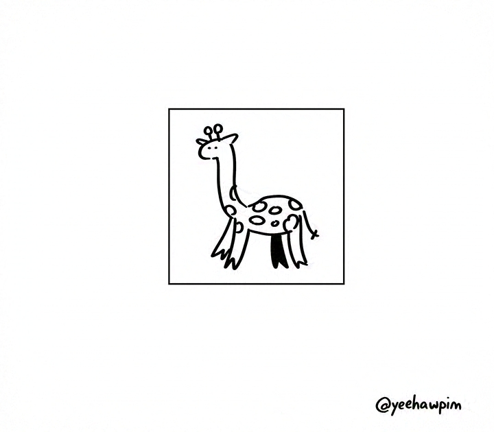 Panel 8: A cartoon drawing of a giraffe.
Watermark: @yeehawpim